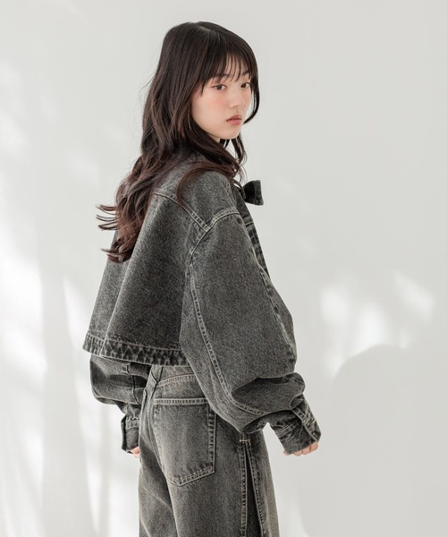 Heather（ヘザー）の「デニムリボンショートジャケット　647635（デニムジャケット・レディース・ブラック/ベージュ・FREE）」の5枚目の写真