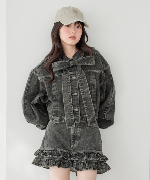 Heather（ヘザー）の「デニムリボンショートジャケット　647635（デニムジャケット・レディース・ブラック/ベージュ・FREE）」の13枚目の写真