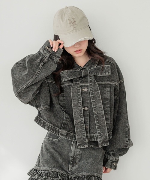 Heather（ヘザー）の「デニムリボンショートジャケット　647635（デニムジャケット・レディース・ブラック/ベージュ・FREE）」の14枚目の写真