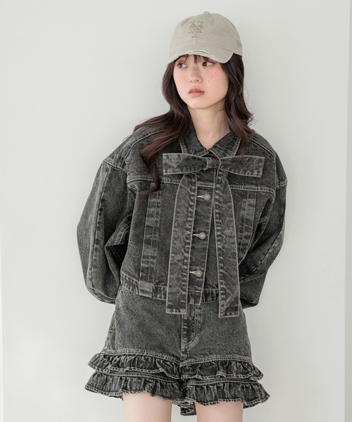 Heather（ヘザー）の「デニムリボンショートジャケット　647635（デニムジャケット・レディース・ブラック/ベージュ・FREE）」の15枚目の写真