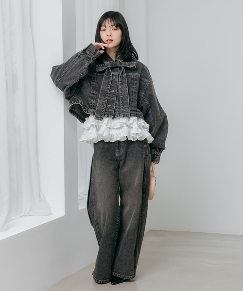 デニムリボンショートジャケット 647635（デニムジャケット）｜Heather