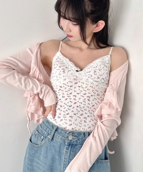 Loueme(ルエム)の「ローズガーデンキャミソール(キャミソール・レディース・ホワイト/ピンク・FREE)」の4枚目の写真