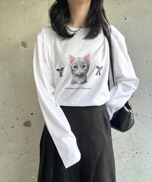 CATリボンプリントロングTシャツ