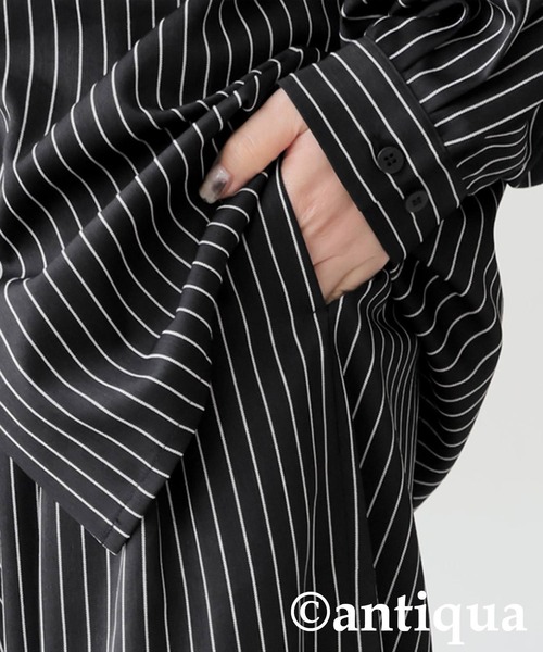 antiqua(アンティカ)の「ストライプ柄 ワイドパンツ(その他パンツ・レディース・グレー/ブラック・LARGE/MEDIUM)」の4枚目の写真