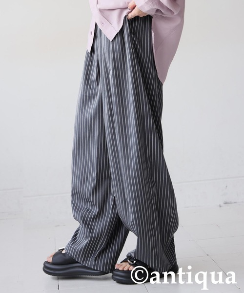 antiqua(アンティカ)の「ストライプ柄 ワイドパンツ(その他パンツ・レディース・グレー/ブラック・LARGE/MEDIUM)」の9枚目の写真