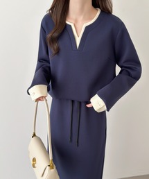 Diosfront（ディオスフロント）の「レイヤード風配色スキッパネックスウェットセットアップ（セットアップ）」