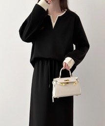 レイヤード風配色スキッパネックスウェットセットアップ