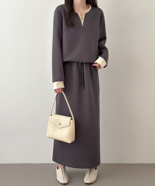 ABITOKYO(アビトーキョー)の「レイヤード風配色スキッパネックスウェットセットアップ(セットアップ・レディース・ブラック/チャコールグレー/ネイビー・M/L)」の18枚目の写真