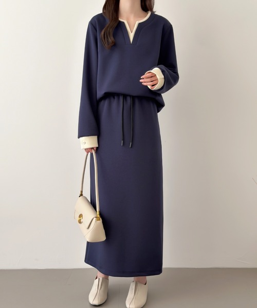 ABITOKYO(アビトーキョー)の「レイヤード風配色スキッパネックスウェットセットアップ(セットアップ・レディース・ブラック/チャコールグレー/ネイビー・M/L)」の22枚目の写真