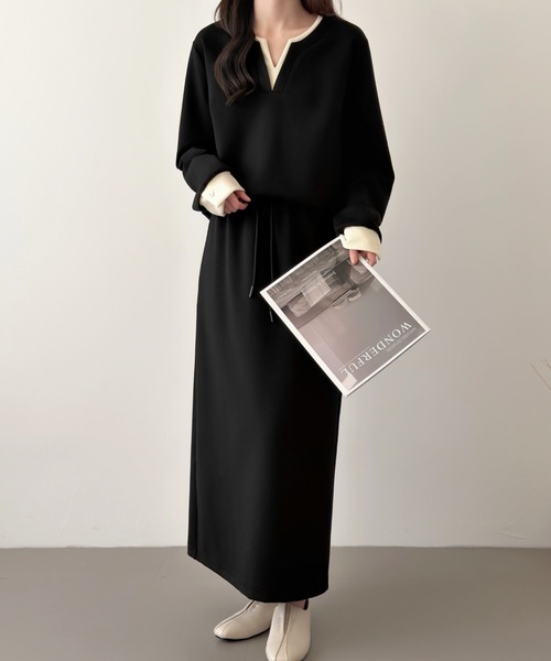 ABITOKYO(アビトーキョー)の「レイヤード風配色スキッパネックスウェットセットアップ(セットアップ・レディース・ブラック/チャコールグレー/ネイビー・M/L)」の9枚目の写真