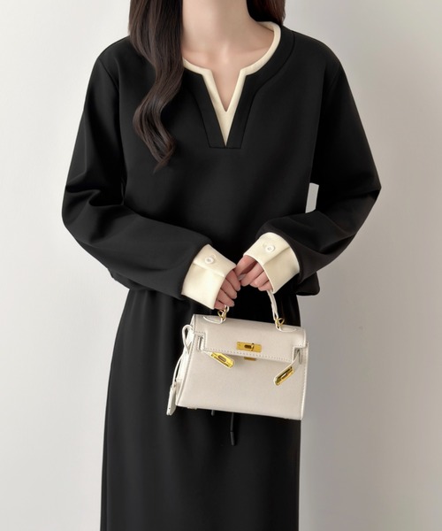 ABITOKYO(アビトーキョー)の「レイヤード風配色スキッパネックスウェットセットアップ(セットアップ・レディース・ブラック/チャコールグレー/ネイビー・M/L)」の6枚目の写真