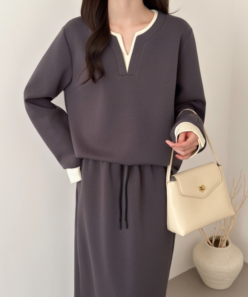 ABITOKYO(アビトーキョー)の「レイヤード風配色スキッパネックスウェットセットアップ(セットアップ・レディース・ブラック/チャコールグレー/ネイビー・M/L)」の21枚目の写真