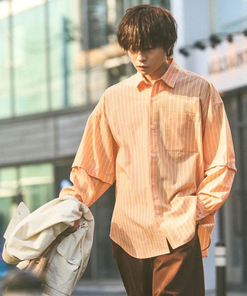 niko and...（ニコアンド）の「2WAYラインシャツ（シャツ/ブラウス・メンズ・ブルー/オレンジ・MEDIUM/BIG(L)）」の2枚目の写真