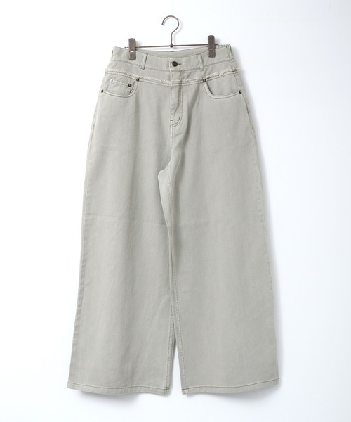 hunch(ハンチ)の「デニム/ツイル ウエスト切替 ワイドパンツ(デニムパンツ・レディース・ライトインディゴブルー/ライトオリーブ/インディゴブルー・FREE)」の4枚目の写真