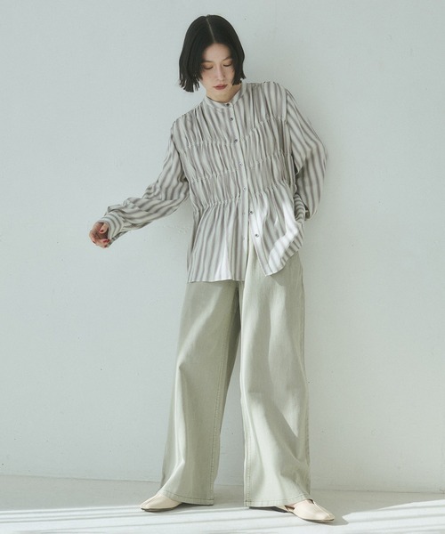 hunch(ハンチ)の「デニム/ツイル ウエスト切替 ワイドパンツ(デニムパンツ・レディース・ライトインディゴブルー/ライトオリーブ/インディゴブルー・FREE)」の7枚目の写真