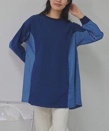 Fizz | インディゴ裏毛 ストライプ切替えチュニック(チュニック)