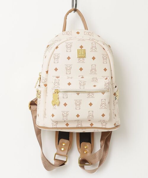 FUNALIVE（ファンアライブ）の「「URCON RDALUO」ブランドBEAR総柄ゴールド付属ポイント　DAY BAG -M（バックパック/リュック・レディース・ホワイト/ブラック/ピンク・FREE）」の2枚目の写真