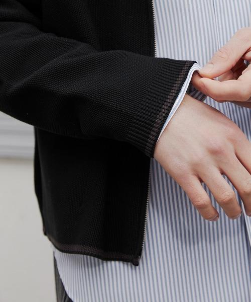 PUBLIC TOKYO(パブリックトウキョウ)の「ジップアップクルーネックカーデ /ウォッシャブル/ニット/セーター/カーディガン(カーディガン/ボレロ・メンズ・ライトグレー/ブラック・1/2)」の4枚目の写真