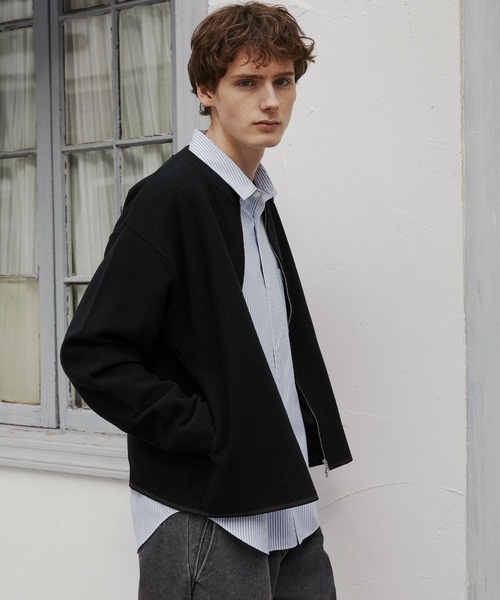 PUBLIC TOKYO(パブリックトウキョウ)の「ジップアップクルーネックカーデ /ウォッシャブル/ニット/セーター/カーディガン(カーディガン/ボレロ・メンズ・ライトグレー/ブラック・1/2)」の3枚目の写真