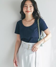 【今すぐお届け!・デコルテ美人見え】UネックコンパクトTシャツ