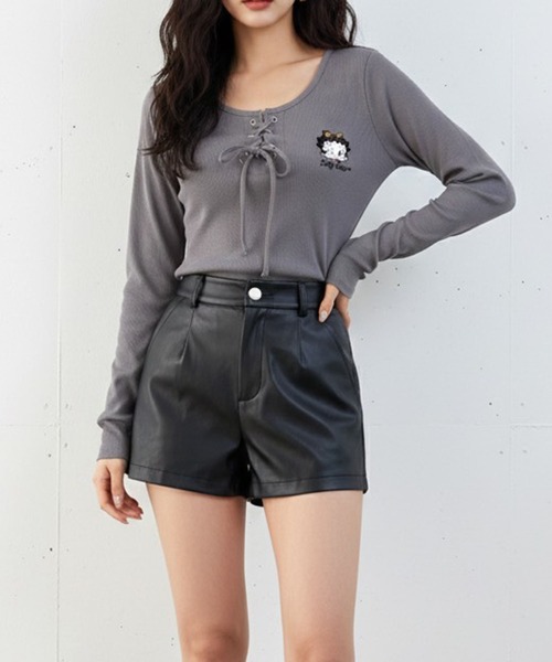 GLAMOROUS JANE（グラマラスジェーン）の「BETTY BOOP刺繍レースアップ長袖トップス（Tシャツ/カットソー・レディース・レッド/ブラック/グレー/オフホワイト・FREE）」の14枚目の写真