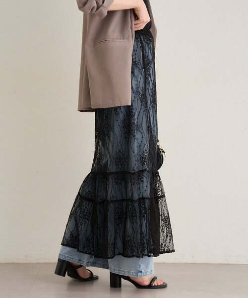 Omekashi(オメカシ)の「シアーレーススカート(スカート・レディース・ブラック/オフホワイト・FREE)」の2枚目の写真