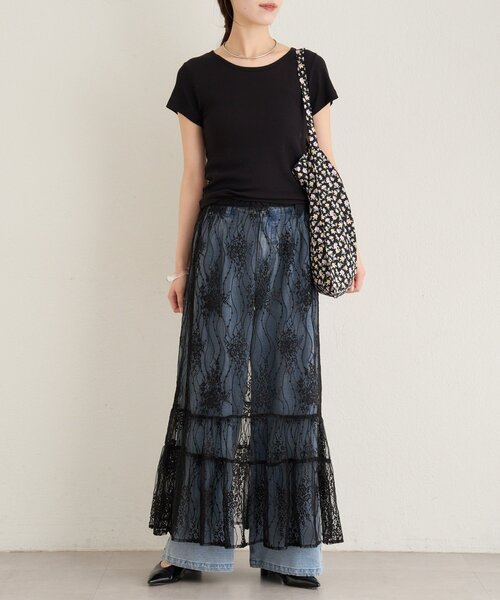 Omekashi(オメカシ)の「シアーレーススカート(スカート・レディース・ブラック/オフホワイト・FREE)」の10枚目の写真