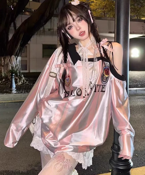 Ressaca(レサーカ)の「ワンショルダーストライプゲームシャツ(Tシャツ/カットソー・レディース・ピンク/レッド・M)」の1枚目の写真