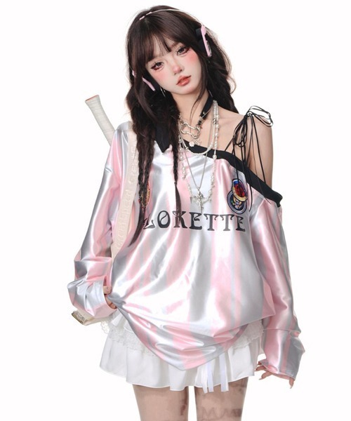 Ressaca(レサーカ)の「ワンショルダーストライプゲームシャツ(Tシャツ/カットソー・レディース・ピンク/レッド・M)」の10枚目の写真