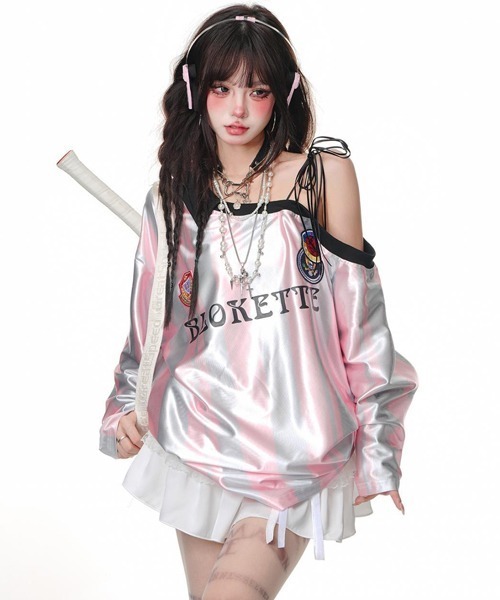 Ressaca(レサーカ)の「ワンショルダーストライプゲームシャツ(Tシャツ/カットソー・レディース・ピンク/レッド・M)」の11枚目の写真