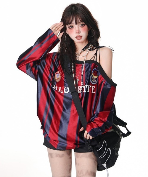 Ressaca(レサーカ)の「ワンショルダーストライプゲームシャツ(Tシャツ/カットソー・レディース・ピンク/レッド・M)」の19枚目の写真