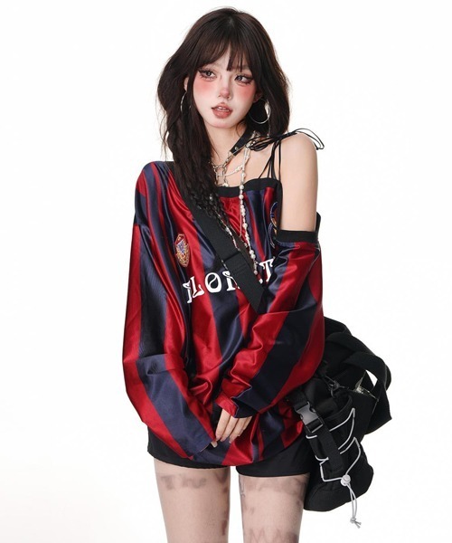 Ressaca(レサーカ)の「ワンショルダーストライプゲームシャツ(Tシャツ/カットソー・レディース・ピンク/レッド・M)」の21枚目の写真