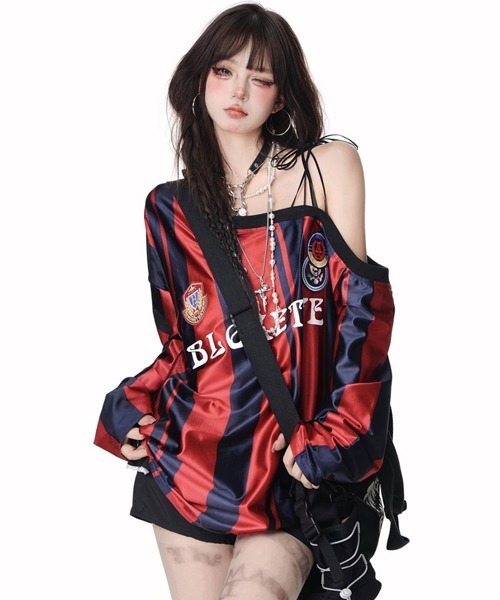 Ressaca(レサーカ)の「ワンショルダーストライプゲームシャツ(Tシャツ/カットソー・レディース・ピンク/レッド・M)」の20枚目の写真