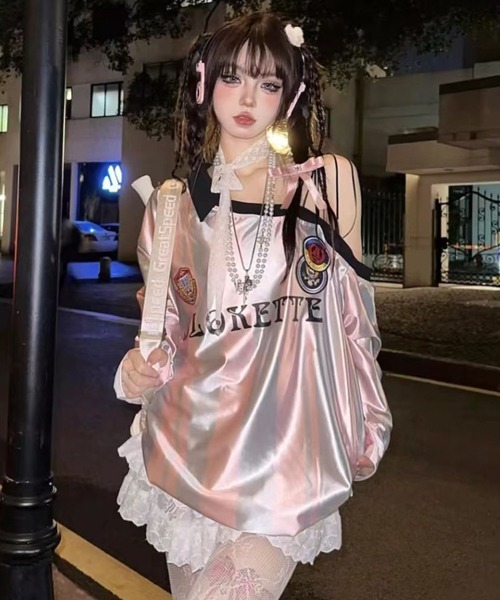 Ressaca(レサーカ)の「ワンショルダーストライプゲームシャツ(Tシャツ/カットソー・レディース・ピンク/レッド・M)」の4枚目の写真