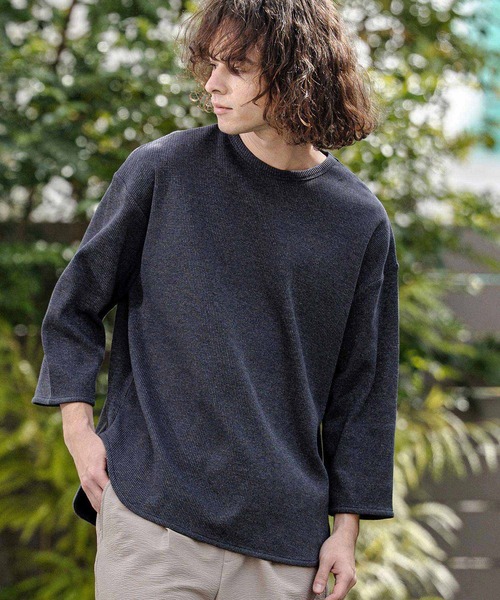 CAMBIO（カンビオ）の「mlt5596-先染めワッフル7分袖Tシャツ（Tシャツ/カットソー・メンズ・ブラック/ホワイト/ネイビー・M/L/XL）」の3枚目の写真