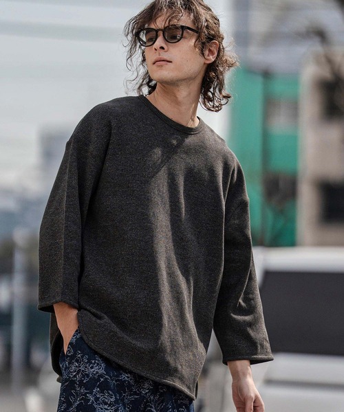 CAMBIO（カンビオ）の「mlt5596-先染めワッフル7分袖Tシャツ（Tシャツ/カットソー・メンズ・ブラック/ホワイト/ネイビー・M/L/XL）」の2枚目の写真