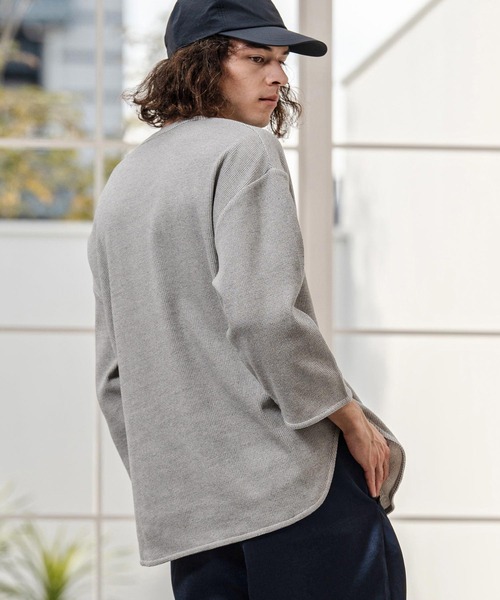 CAMBIO（カンビオ）の「mlt5596-先染めワッフル7分袖Tシャツ（Tシャツ/カットソー・メンズ・ブラック/ホワイト/ネイビー・M/L/XL）」の4枚目の写真