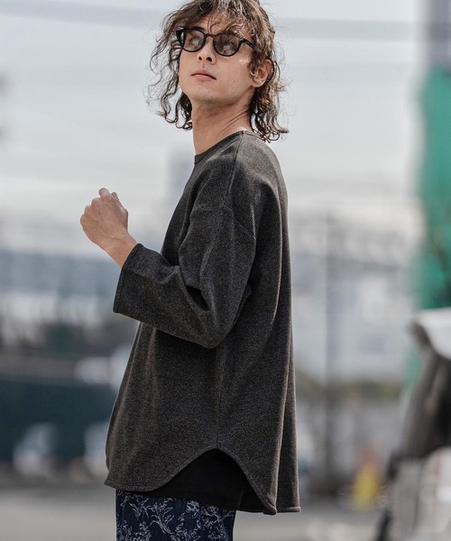 CAMBIO（カンビオ）の「mlt5596-先染めワッフル7分袖Tシャツ（Tシャツ/カットソー・メンズ・ブラック/ホワイト/ネイビー・M/L/XL）」の10枚目の写真