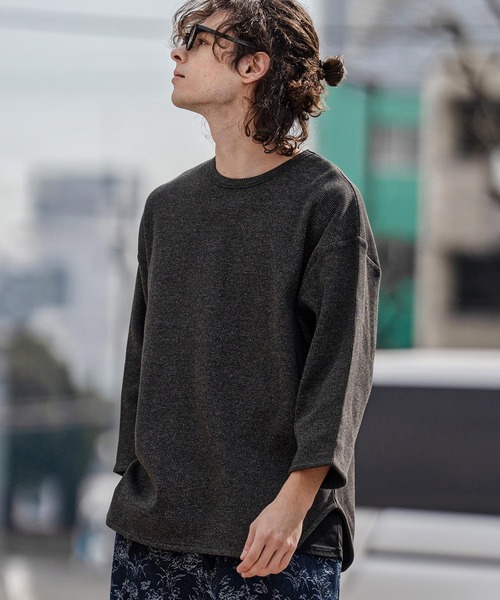 CAMBIO（カンビオ）の「mlt5596-先染めワッフル7分袖Tシャツ（Tシャツ/カットソー・メンズ・ブラック/ホワイト/ネイビー・M/L/XL）」の12枚目の写真