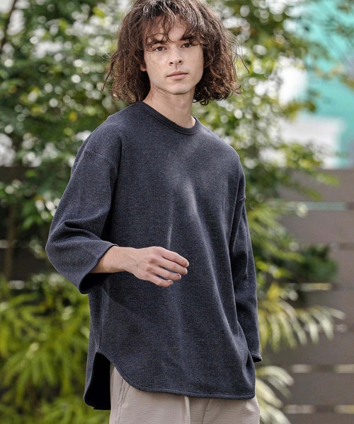 CAMBIO（カンビオ）の「mlt5596-先染めワッフル7分袖Tシャツ（Tシャツ/カットソー・メンズ・ブラック/ホワイト/ネイビー・M/L/XL）」の17枚目の写真