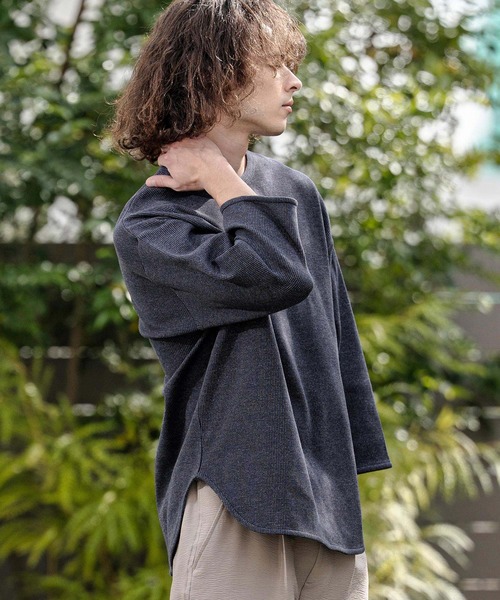 CAMBIO（カンビオ）の「mlt5596-先染めワッフル7分袖Tシャツ（Tシャツ/カットソー・メンズ・ブラック/ホワイト/ネイビー・M/L/XL）」の18枚目の写真