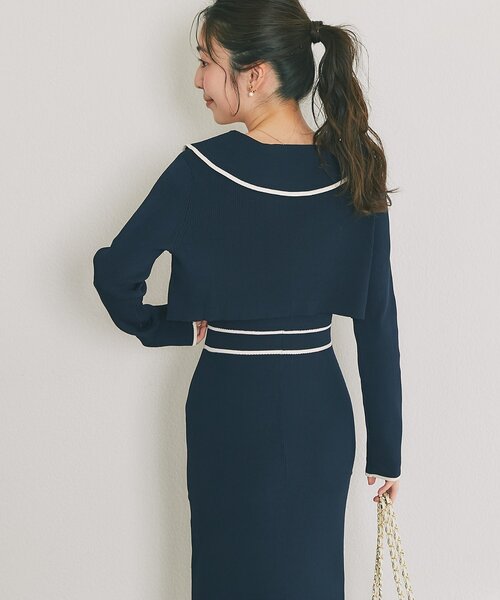 La boutique BonBon（ラブティックボンボン）の「【最強着映えセット】バイカラーニットセットワンピース（ワンピース・レディース・ネイビー/アイボリー/サックスブルー・PM/FREE）」の5枚目の写真