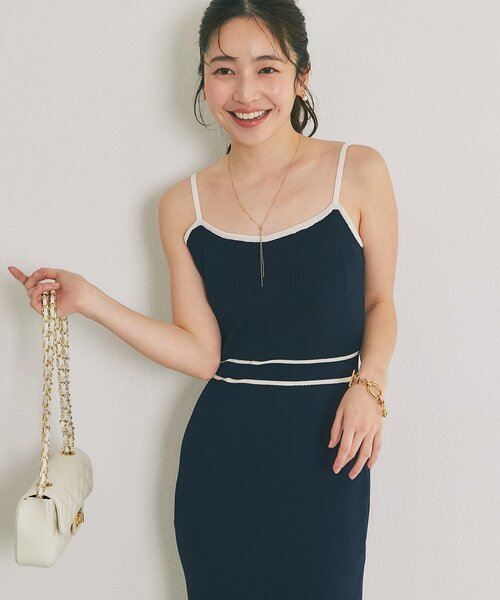 La boutique BonBon（ラブティックボンボン）の「【最強着映えセット】バイカラーニットセットワンピース（ワンピース・レディース・ネイビー/アイボリー/サックスブルー・PM/FREE）」の9枚目の写真