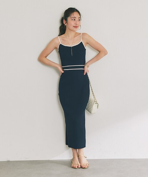 La boutique BonBon（ラブティックボンボン）の「【最強着映えセット】バイカラーニットセットワンピース（ワンピース・レディース・ネイビー/アイボリー/サックスブルー・PM/FREE）」の12枚目の写真