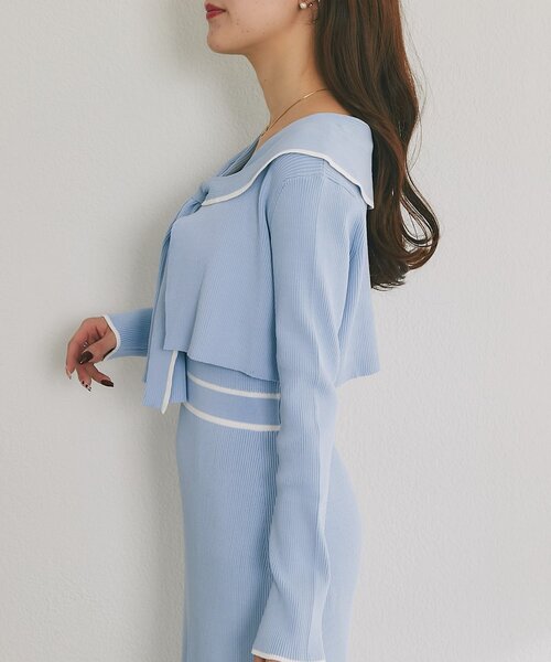 La boutique BonBon（ラブティックボンボン）の「【最強着映えセット】バイカラーニットセットワンピース（ワンピース・レディース・ネイビー/アイボリー/サックスブルー・PM/FREE）」の18枚目の写真