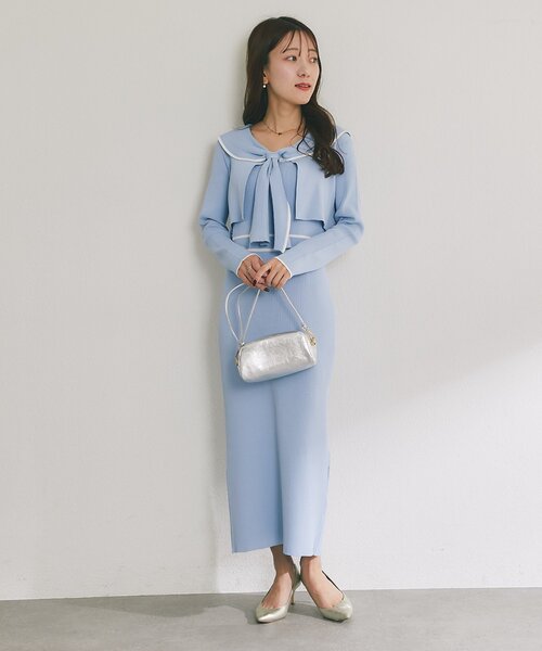La boutique BonBon（ラブティックボンボン）の「【最強着映えセット】バイカラーニットセットワンピース（ワンピース・レディース・ネイビー/アイボリー/サックスブルー・PM/FREE）」の20枚目の写真