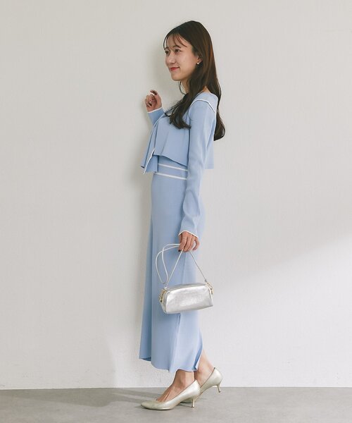 La boutique BonBon（ラブティックボンボン）の「【最強着映えセット】バイカラーニットセットワンピース（ワンピース・レディース・ネイビー/アイボリー/サックスブルー・PM/FREE）」の21枚目の写真