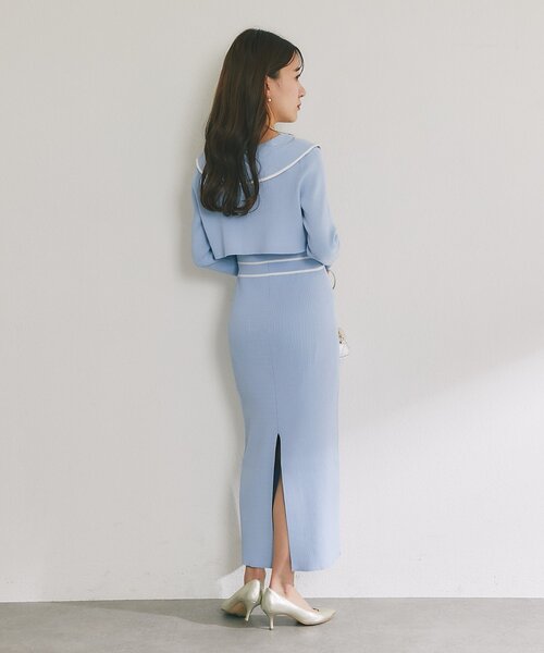 La boutique BonBon（ラブティックボンボン）の「【最強着映えセット】バイカラーニットセットワンピース（ワンピース・レディース・ネイビー/アイボリー/サックスブルー・PM/FREE）」の22枚目の写真