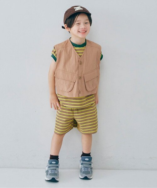 p.premier（ピードットプルミエ）の「先染めボーダーワッフルハーフパンツ（その他パンツ・キッズ・アイボリー/ピンク/グリーン/ブルー・140/130/120/110/100/90/80）」の8枚目の写真