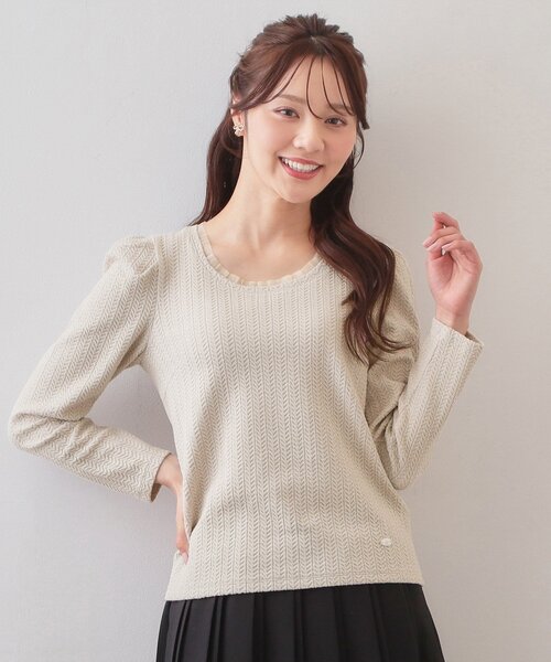 index（インデックス）の「衿チュールデザインケーブルジャガードトップス【洗濯機OK】（Tシャツ/カットソー・レディース・ネイビー/ライトイエロー系/オフホワイト/ナチュラル・36/38/40/42）」の3枚目の写真